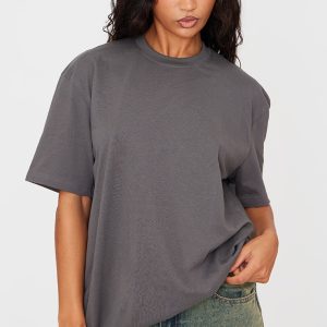 Cotton Charcoal Oversized T-Shirt