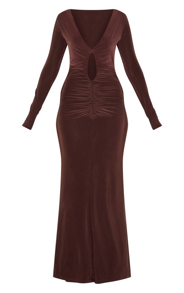 23939aa5f013f99c470259bb4f706c2f0778b844_CNM8002_5_chocolate_double_layer_plunge_ruched_maxi_dress