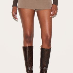 Brown Tailored Woven Belt Detail Skort