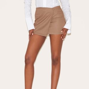 Taupe Stripe Woven Wrap Detail Mini Skirt